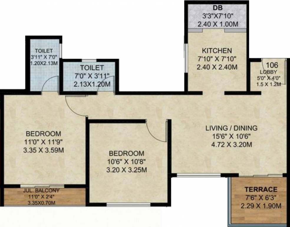 Kohinoor Abhimaan (2BHK+2T (937 sq ft) 937 sq ft)