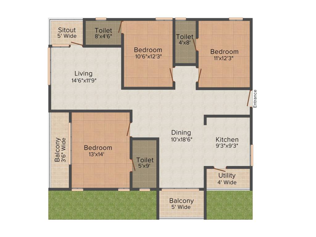 Fortuna Blue Wings (3BHK+2T (1,325 sq ft) 1325 sq ft)