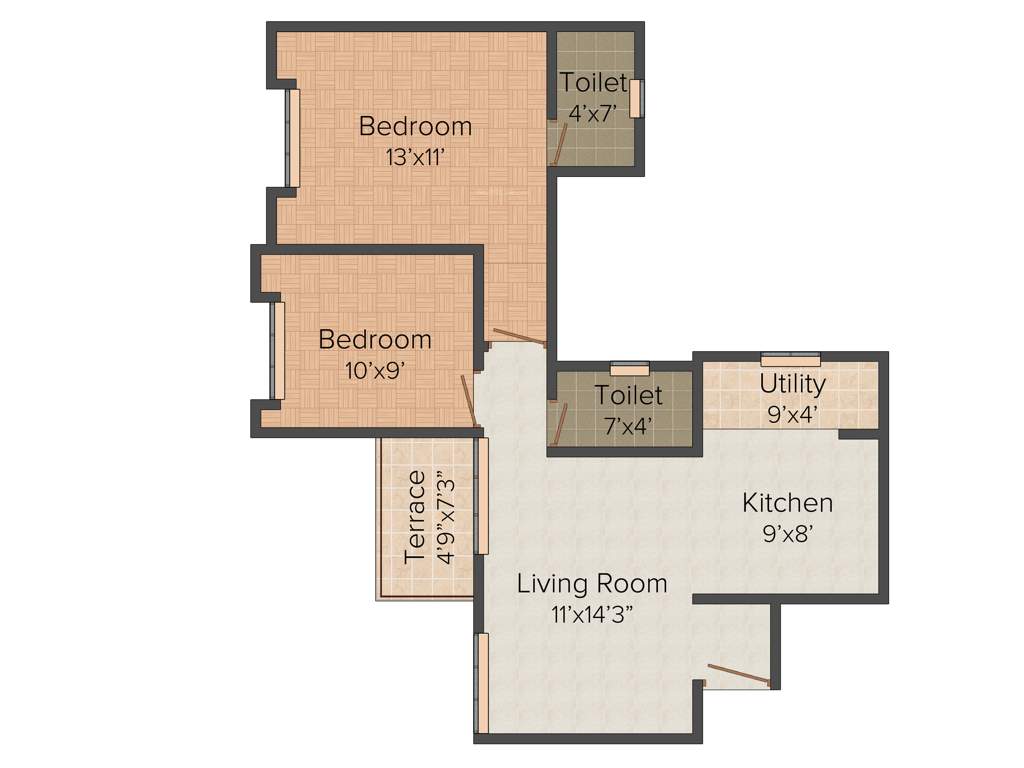 Sree Aspiria (2BHK+2T (1,063 sq ft) 1063 sq ft)