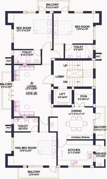 Pushkar Belmont (3BHK+3T (1,976 sq ft)   Pooja Room 1976 sq ft)