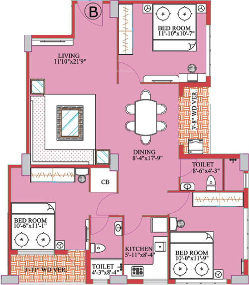 Meharia Windsor Heights (3BHK+2T (1,405 sq ft) 1405 sq ft)