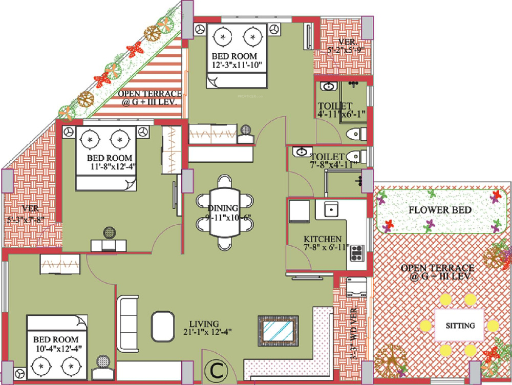 Meharia Windsor Heights (3BHK+2T (1,820 sq ft) 1820 sq ft)
