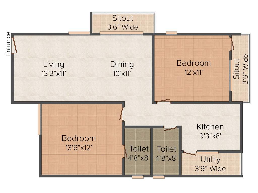 Kamakshi Oak Mont 2BHK+2T (1,175 sq ft)