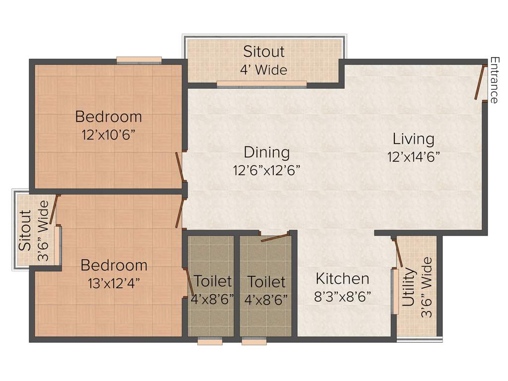 Kamakshi Oak Mont 2BHK+2T (1,180 sq ft)