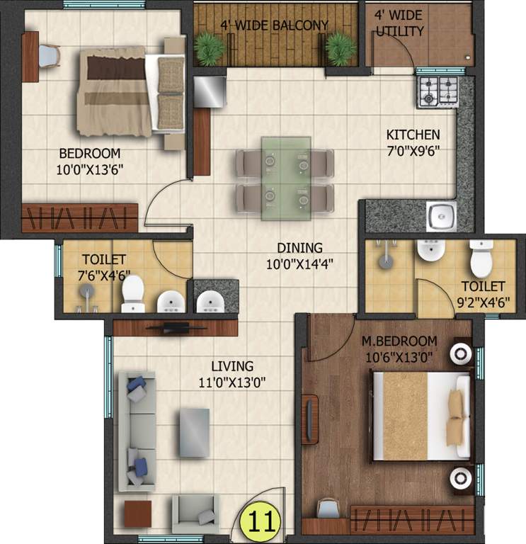 Mana Karmel (2BHK+2T (1,044 sq ft) 1044 sq ft)