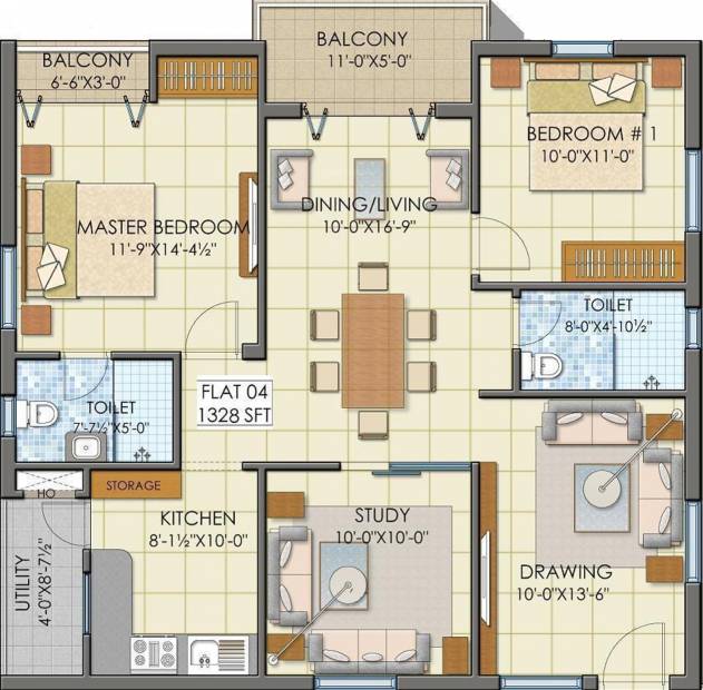Incor Bonsai Homes (2BHK+2T (1,328 sq ft)   Study Room 1328 sq ft)