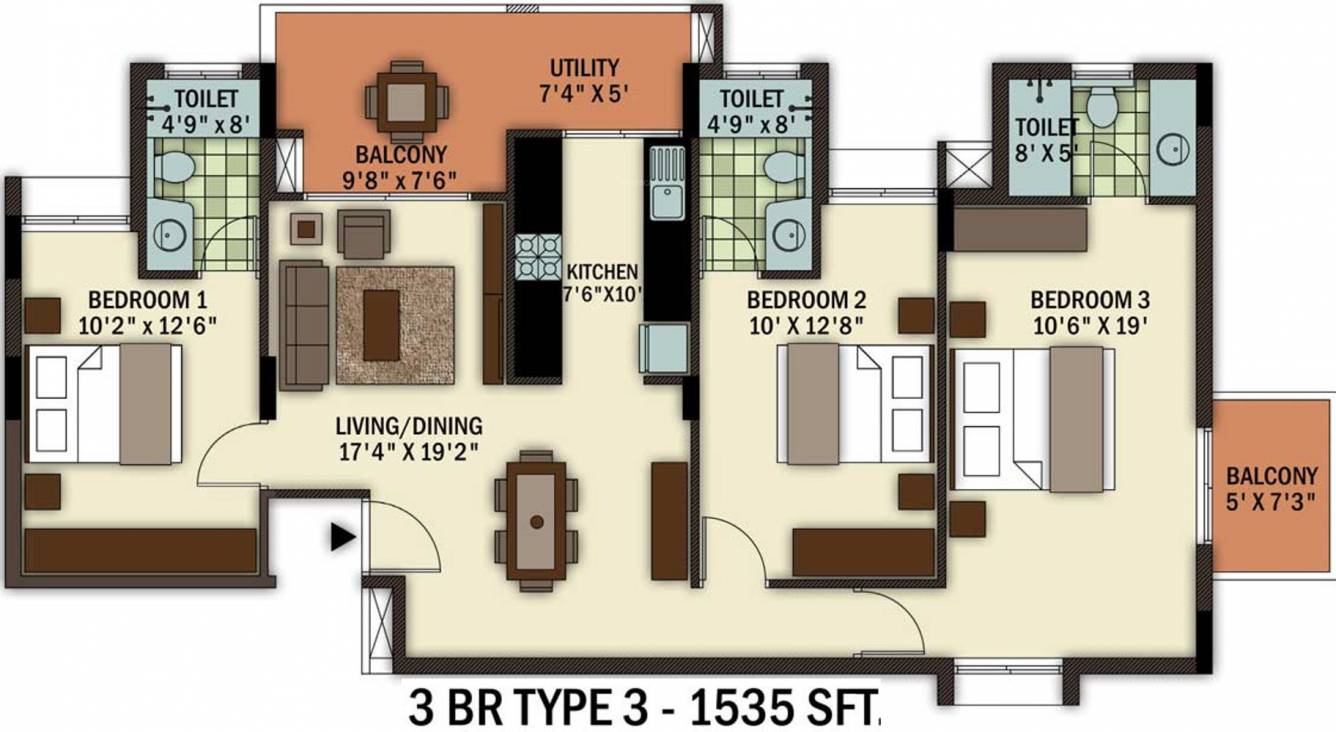 UKN The Belvedere By UKN Airport District Phase 1 (3BHK+3T (1,535 sq ft) 1535 sq ft)