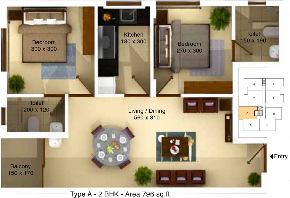 Ventura Tulip (2BHK+2T (796 sq ft) 796 sq ft) Ventura Tulip (2BHK+2T (796 sq ft) 796 sq ft)