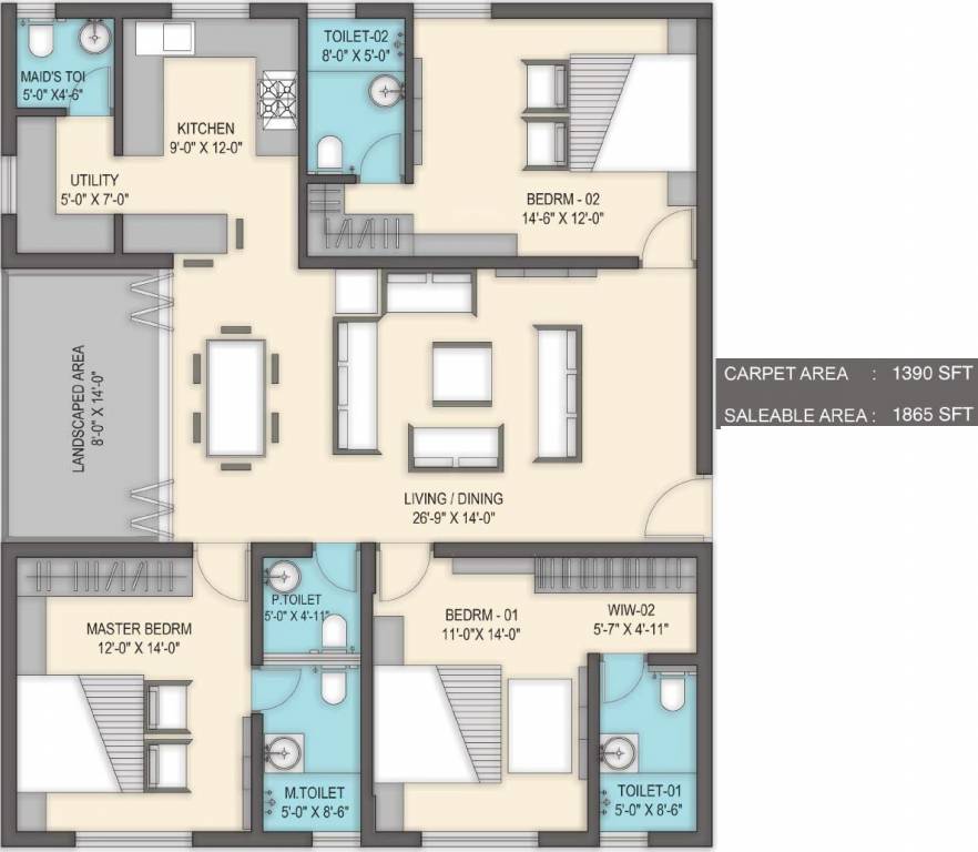Inner Glory Fields (3BHK+3T (1,865 sq ft) 1865 sq ft) Inner Glory Fields (3BHK+3T (1,865 sq ft) 1865 sq ft)