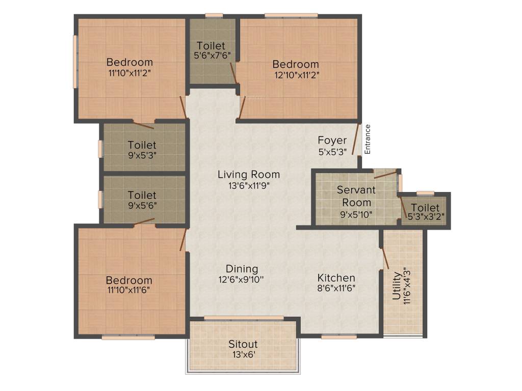 Jain East Parade (3BHK+3T (1,748 sq ft) + Servant Room 1748 sq ft)