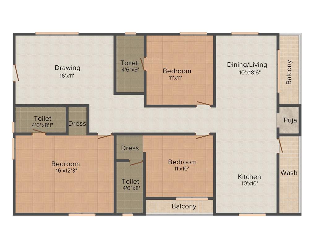 Vaishnavi Pride (3BHK+3T (1,771 sq ft)   Pooja Room 1771 sq ft)