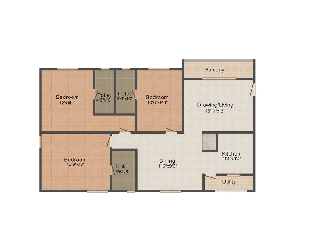 Vaishnavi Pride (3BHK+3T (1,854 sq ft)   Pooja Room 1854 sq ft)