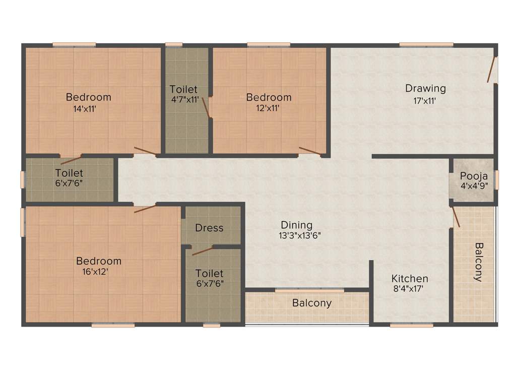 Vaishnavi Pride (3BHK+3T (1,885 sq ft)   Pooja Room 1885 sq ft)