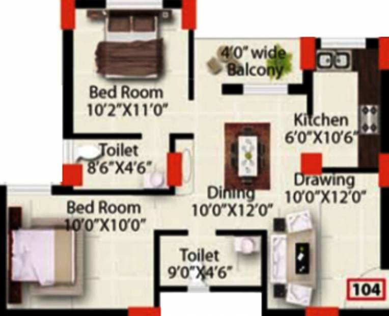 Royal Ideal Plaza (2BHK+2T (1,032 sq ft) 1032 sq ft)