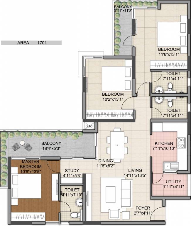 Hoysala Hoysala Ace (3BHK+3T (1,701 sq ft) + Study Room 1701 sq ft) Hoysala Hoysala Ace (3BHK+3T (1,701 sq ft) + Study Room 1701 sq ft)