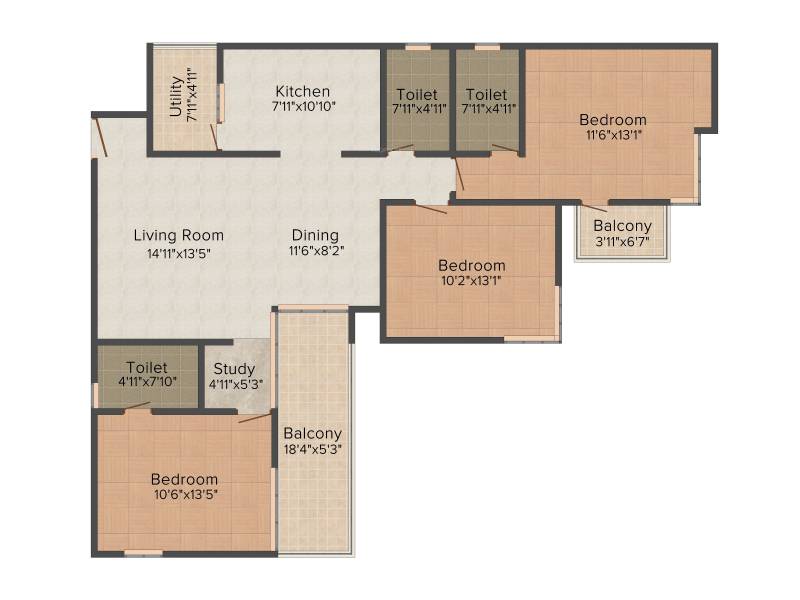 Hoysala Hoysala Ace (3BHK+3T (1,655 sq ft)   Study Room 1655 sq ft)