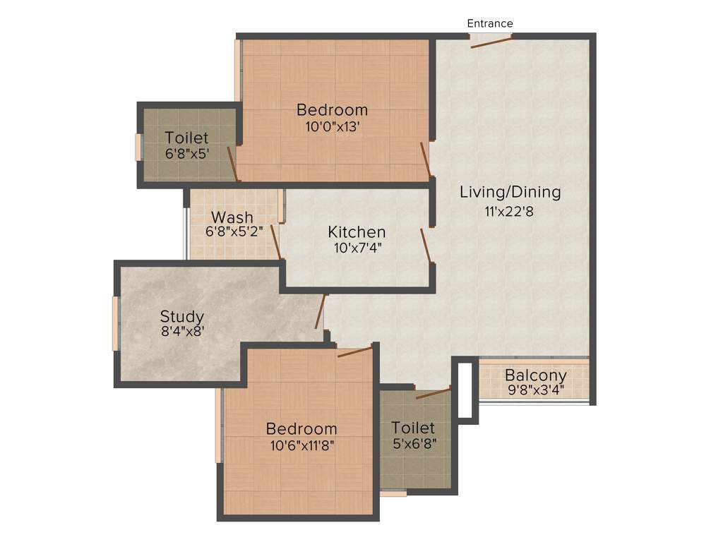 Asten Viveria (2BHK+2T (1,150 sq ft) + Study Room 1150 sq ft)