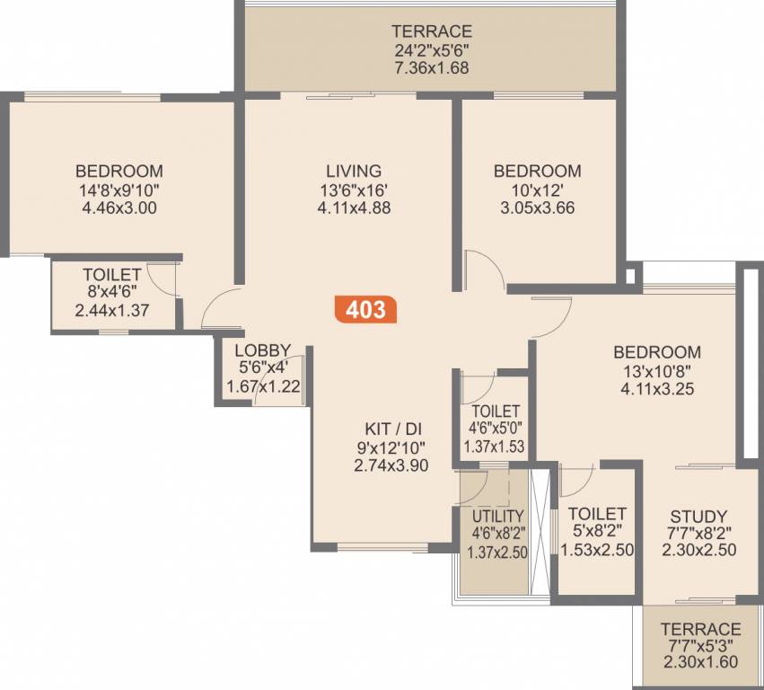 Rohan Ishan (3BHK+3T (1,609 sq ft)   Study Room 1609 sq ft)