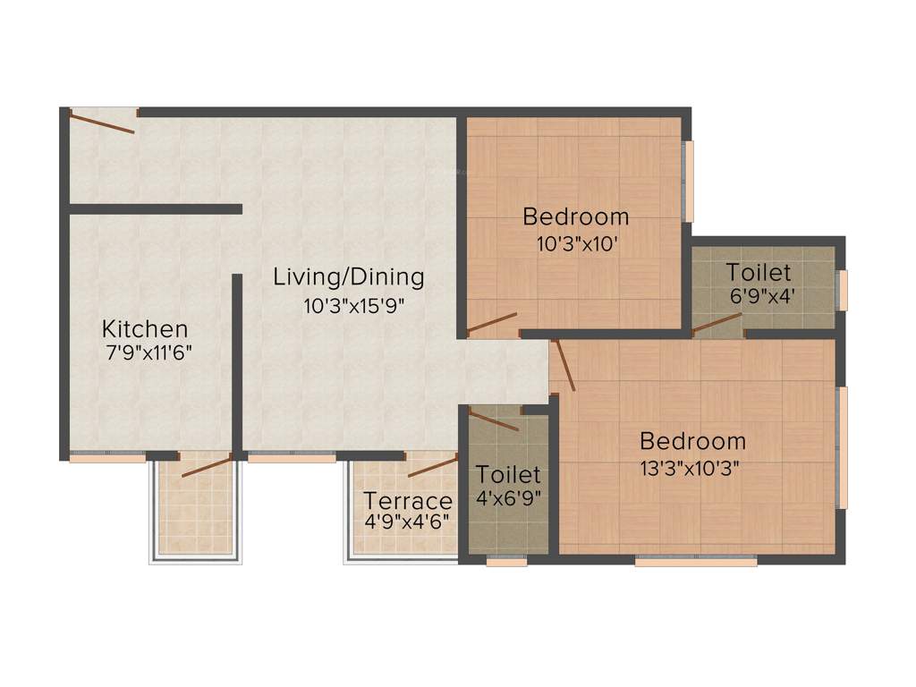 Pristine Village Residency 3 (2BHK+2T (850 sq ft) 850 sq ft)