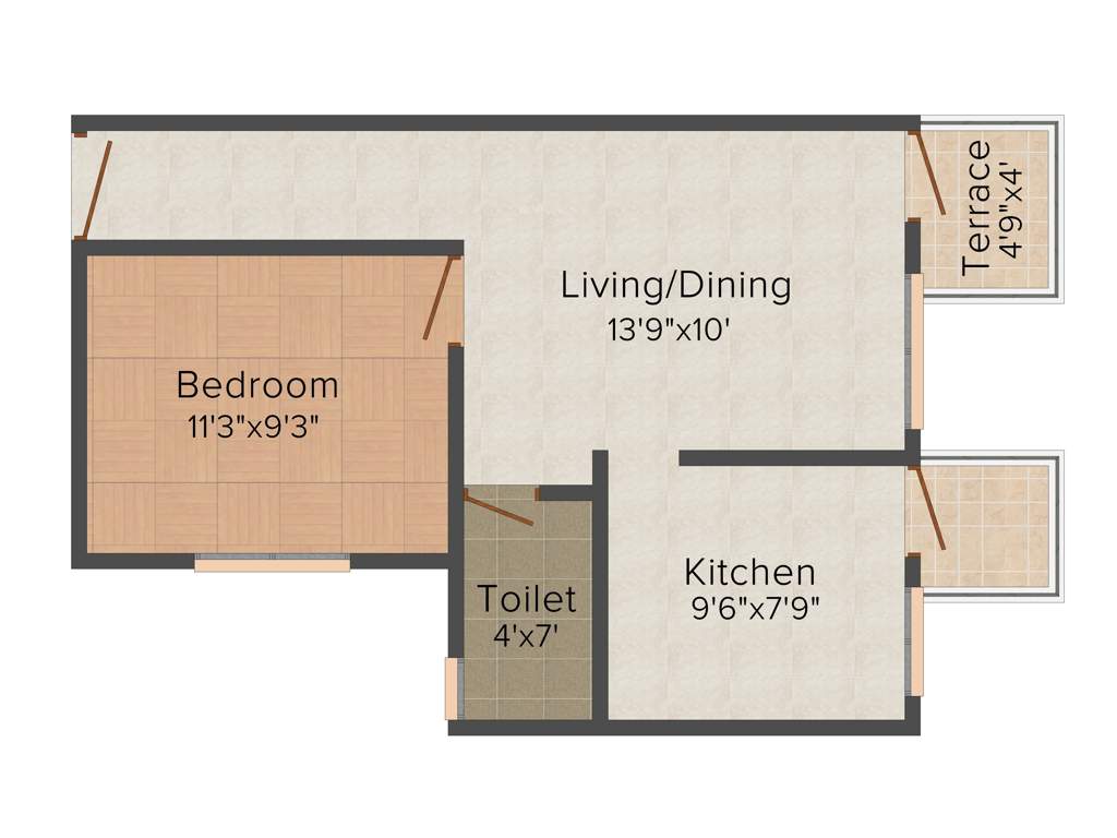 Pristine Village Residency 3 (1BHK+1T (555 sq ft) 555 sq ft)