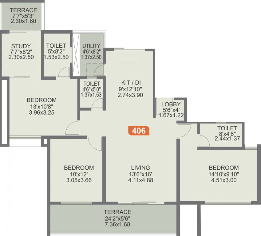 Rohan Ishan (3BHK+3T (1,611 sq ft)   Study Room 1611 sq ft)