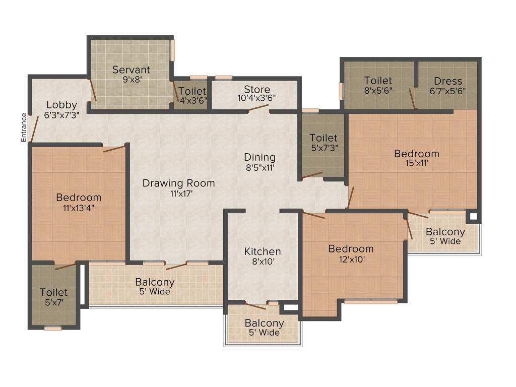 Trident Embassy (3BHK+3T (1,845 sq ft)   Servant Room 1845 sq ft)