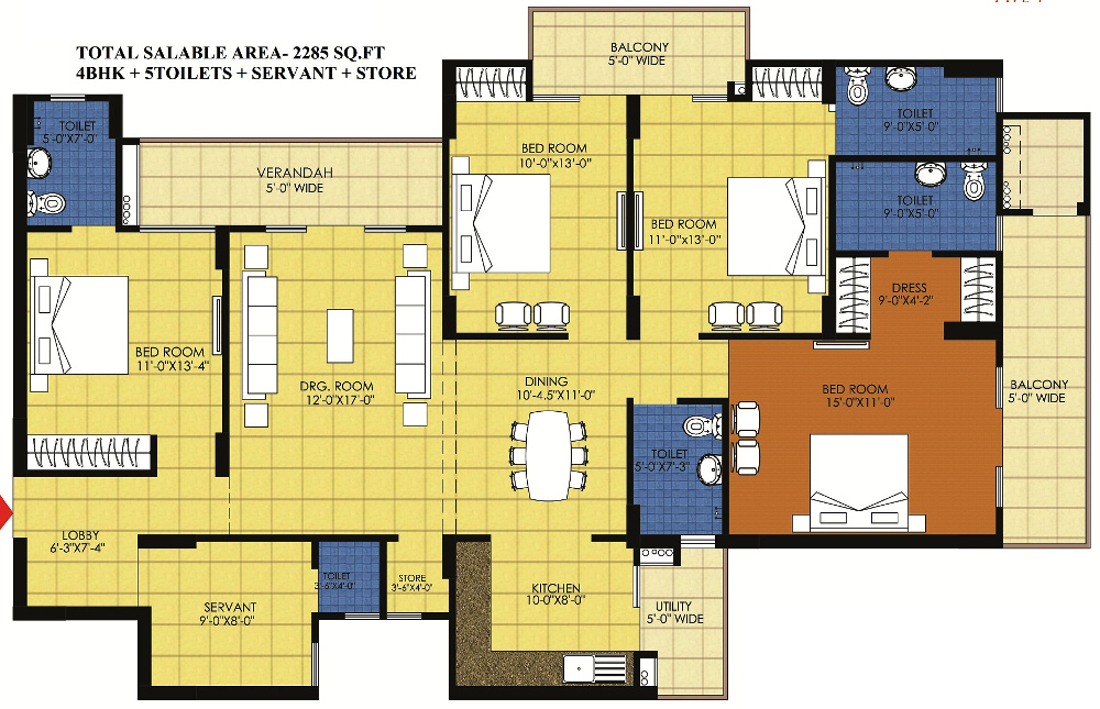 Trident Embassy (4BHK+4T (2,285 sq ft)   Servant Room 2285 sq ft)