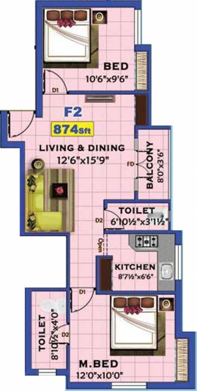 Niroopa Vijay Park (2BHK+2T (874 sq ft) 874 sq ft) Niroopa Vijay Park (2BHK+2T (874 sq ft) 874 sq ft)