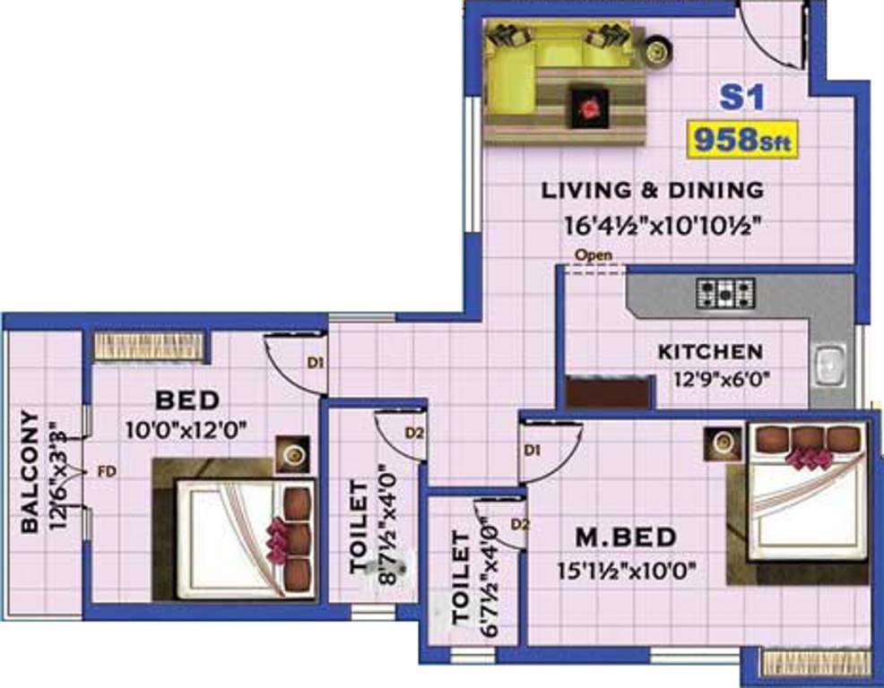 Niroopa Vijay Park (2BHK+2T (958 sq ft) 958 sq ft) Niroopa Vijay Park (2BHK+2T (958 sq ft) 958 sq ft)