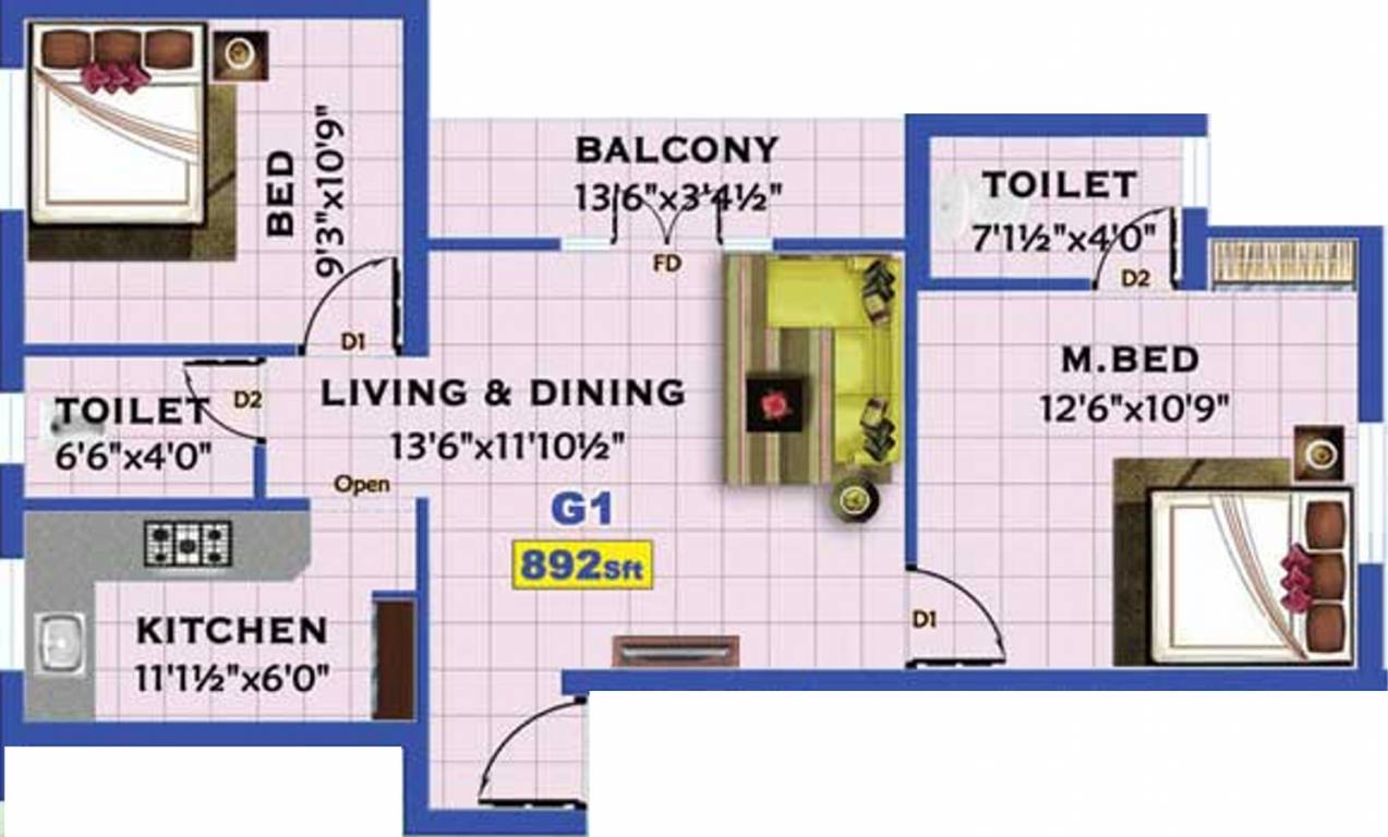 Niroopa Vijay Park (2BHK+2T (892 sq ft) 892 sq ft) Niroopa Vijay Park (2BHK+2T (892 sq ft) 892 sq ft)