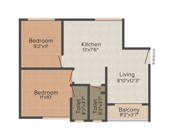 Kumar Millenium (2BHK+2T (755 sq ft) 755 sq ft)