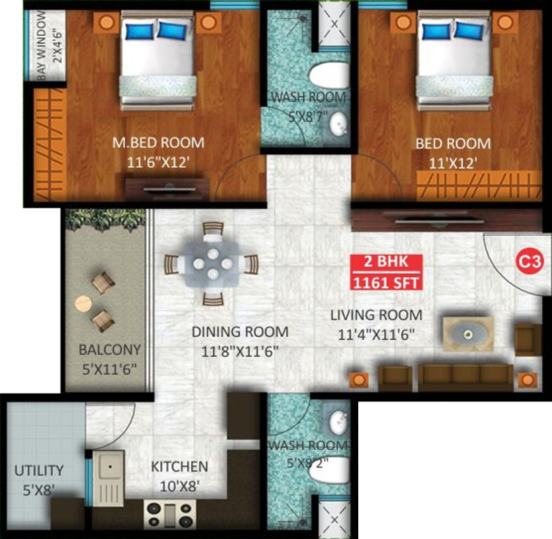 Sekhar Olympus (2BHK+2T (1,161 sq ft) 1161 sq ft)