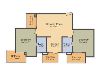 Rishabh Iris Tower (2BHK+2T (1,080 sq ft) 1080 sq ft)