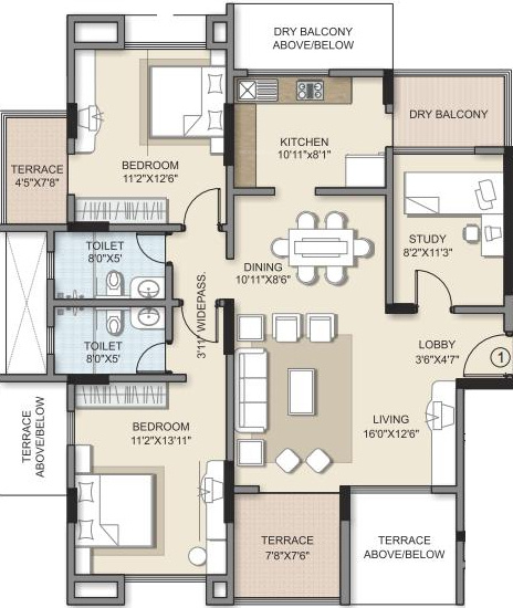 Kalpataru Splendour (2BHK+2T (1,134 sq ft) Study Room 1134 sq ft)