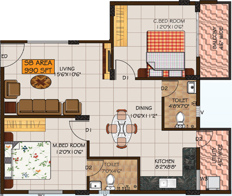 Foyer Foyer City (2BHK+2T (990 sq ft) 990 sq ft)