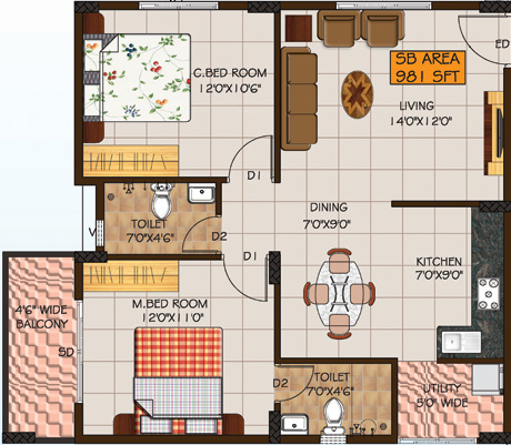 Foyer Foyer City (2BHK+2T (981 sq ft) 981 sq ft)