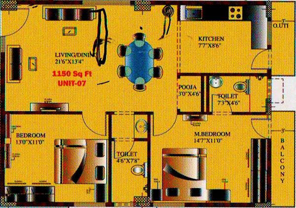 Santrupti Om Sai Pearls (2BHK+2T (1,150 sq ft)   Pooja Room 1150 sq ft)