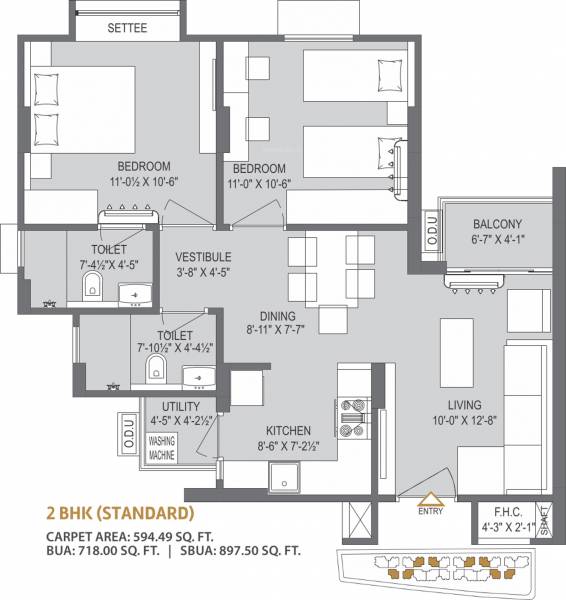 Mahima Bellevista (2BHK+2T (897.50 sq ft) 897.5 sq ft)