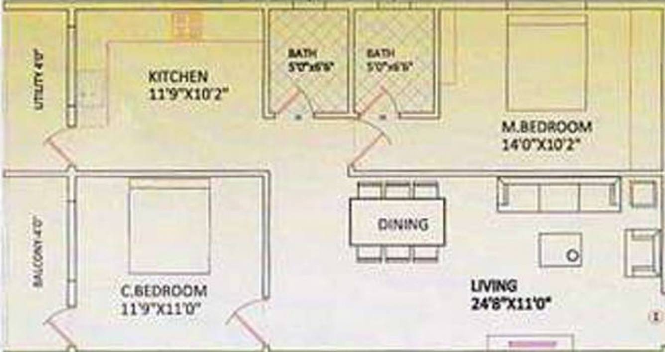 SLV Lotus (2BHK+2T (1,161 sq ft) 1161 sq ft)