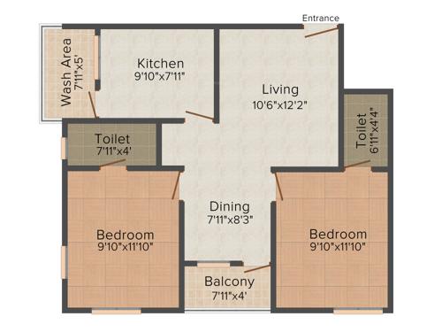 Nila Padmaraga (2BHK+2T (965 sq ft) 965 sq ft)