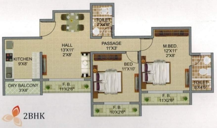 Gajra Bhoomi Lawns (2BHK+2T (975 sq ft) 975 sq ft)