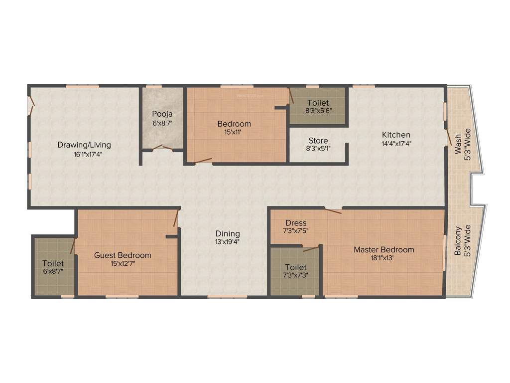 Vaishnavi Estate Fresh Living Apartments 3BHK+3T (2,959 sq ft)