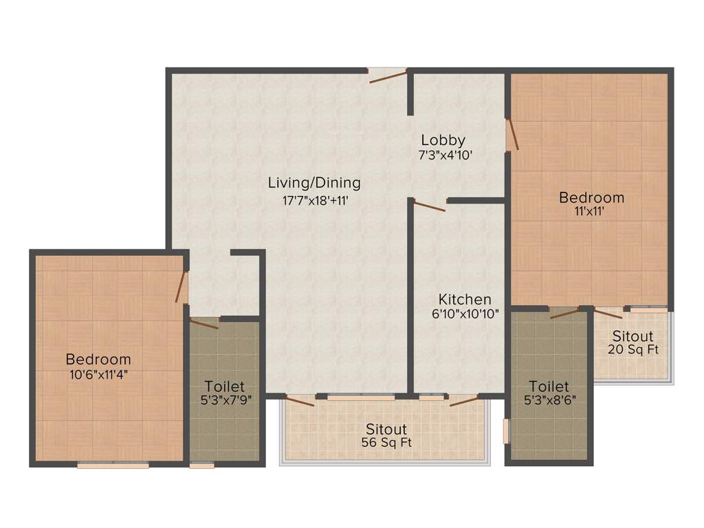 Vipul Gardens (2BHK+2T (1,220 sq ft) 1220 sq ft)