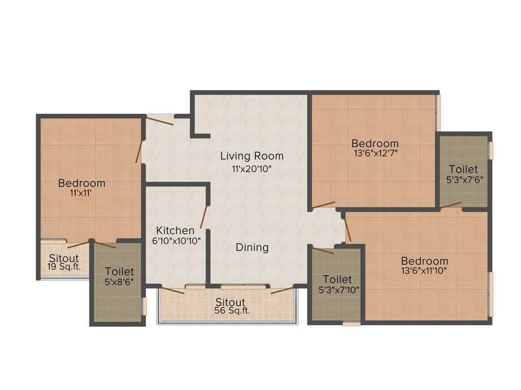 Vipul Gardens (3BHK+3T (1,515 sq ft) 1515 sq ft)