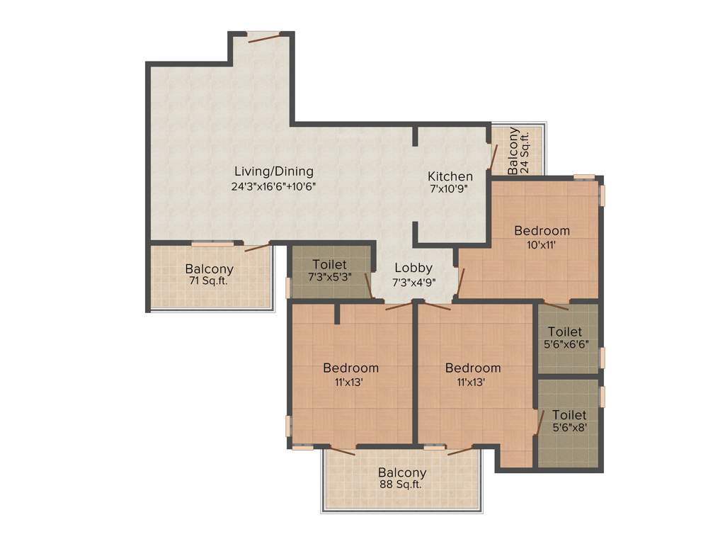 Vipul Gardens (3BHK+3T (1,540 sq ft) 1540 sq ft)