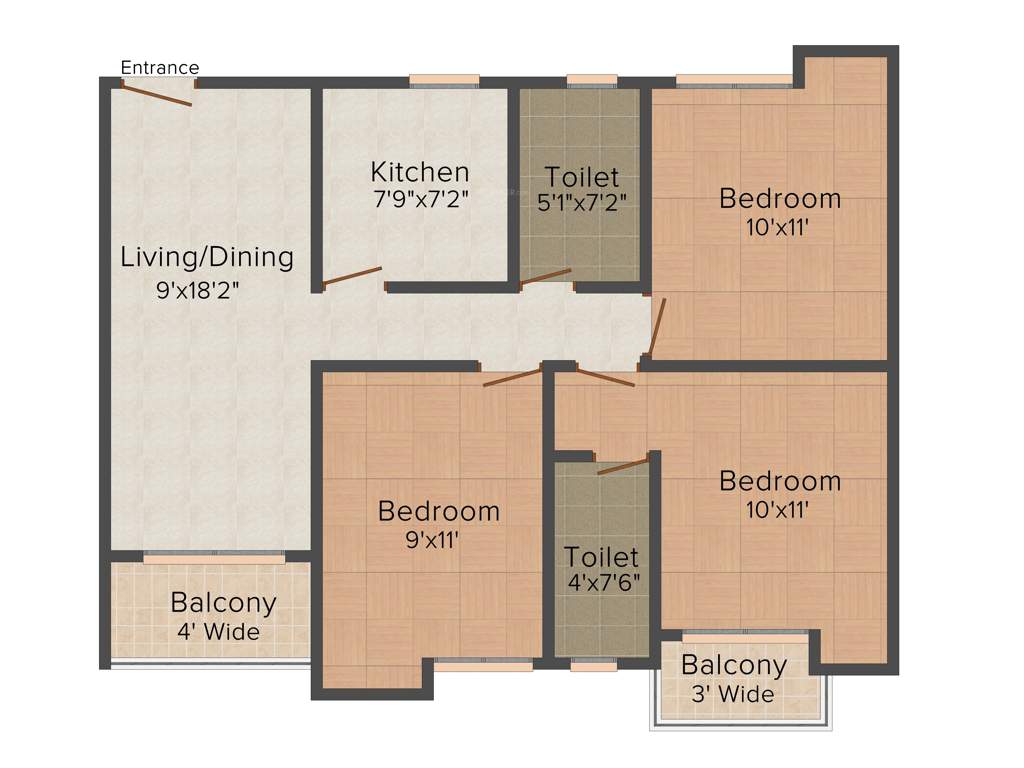 Magnolia Vardaan (3BHK+2T (1,106 sq ft) 1106 sq ft)