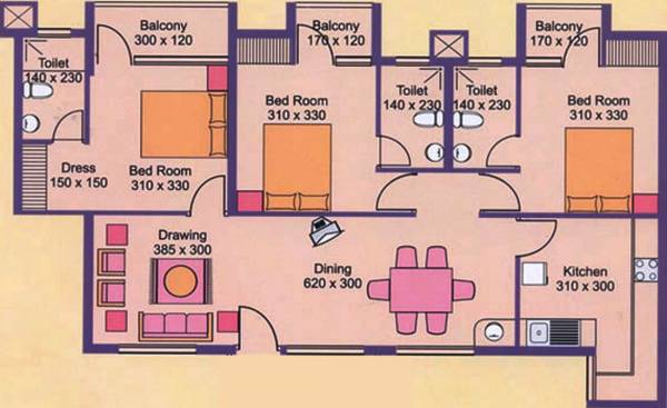 Fort Grand Floor Plan (3BHK+3T (1,400 sq ft) 1400 sq ft)