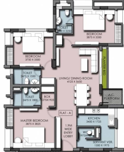 GPT Poorvi Apartment (3BHK+3T (1,776 sq ft)   Servant Room 1776 sq ft)