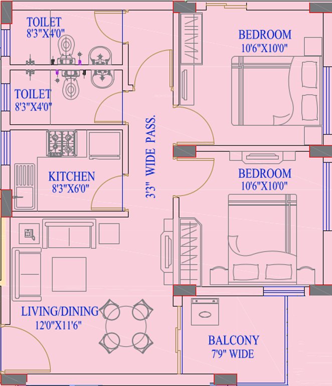 Vinayak White Meadows (2BHK+2T (822 sq ft) 822 sq ft)