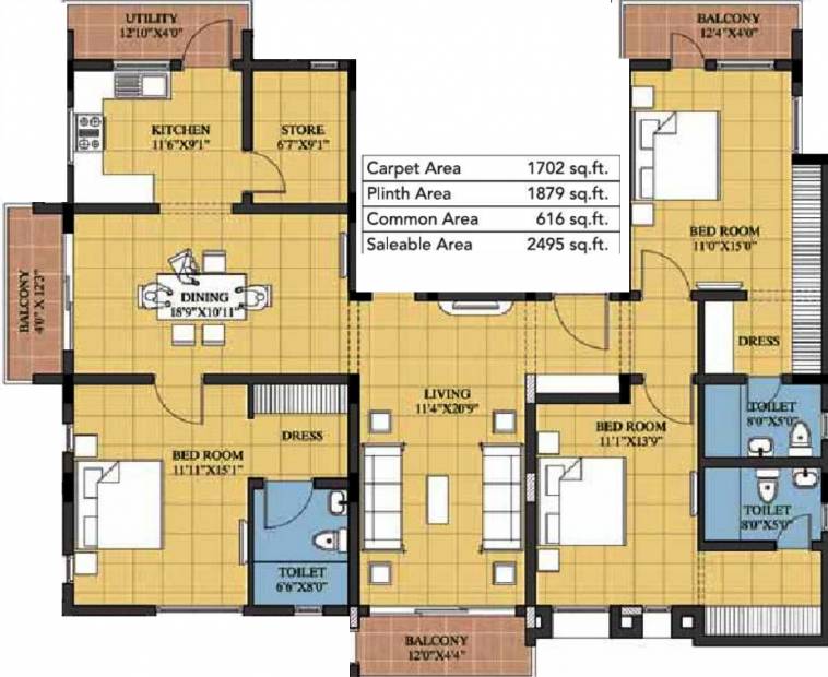 Devinarayan Housing Sree Sarada Nivas Floor Plan (3BHK+3T (2,573 sq ft) 2573 sq ft)